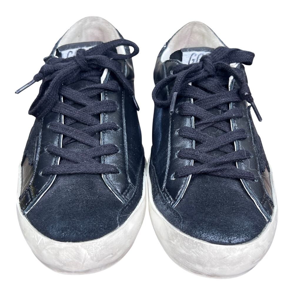 Golden Goose Superstar Black Leather Glitter Heel Sneakers Size 37 US 7 - Picture 7 of 12